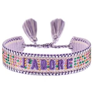 Purple Woven & Beaded Bracelet with J'ADORE Embroidery NWOT